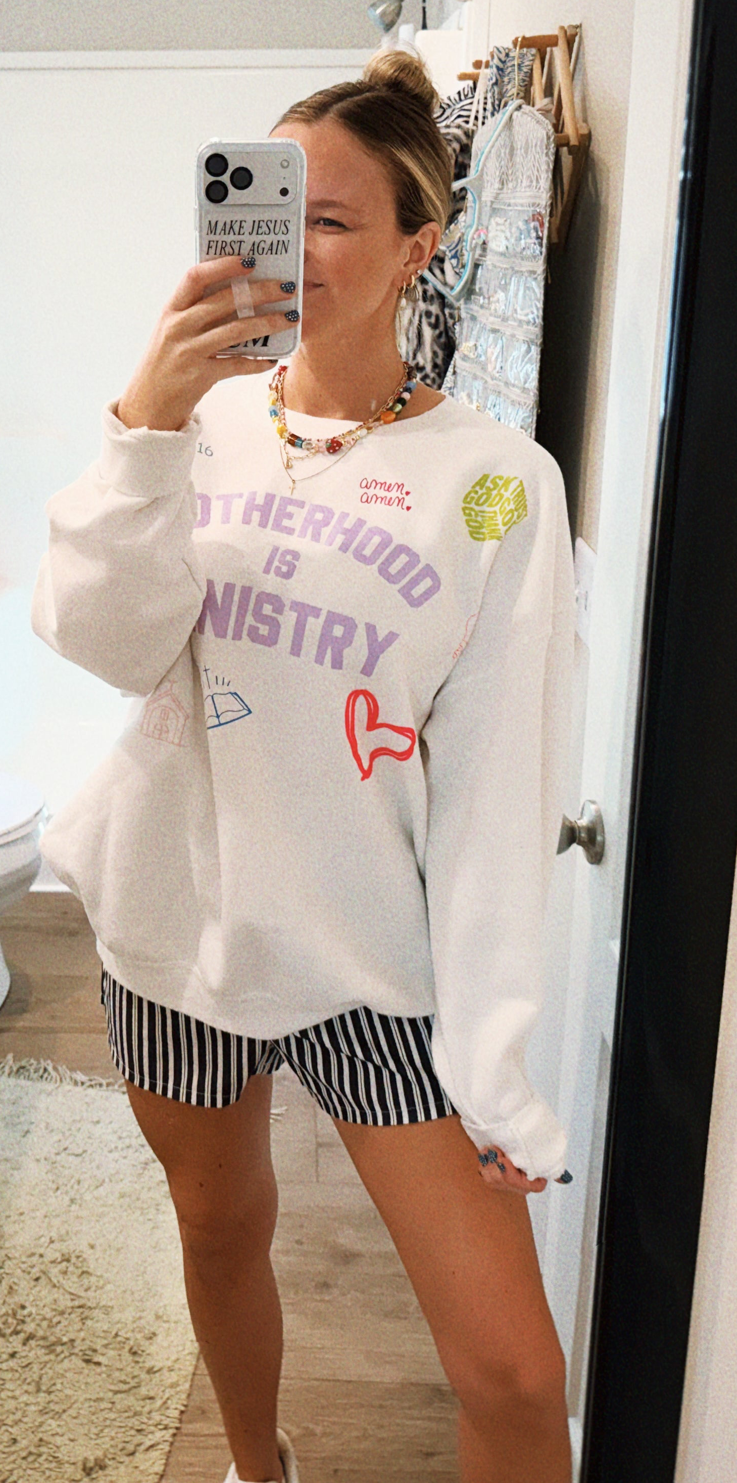 PREORDER! motherhood is ministry crewneck - white