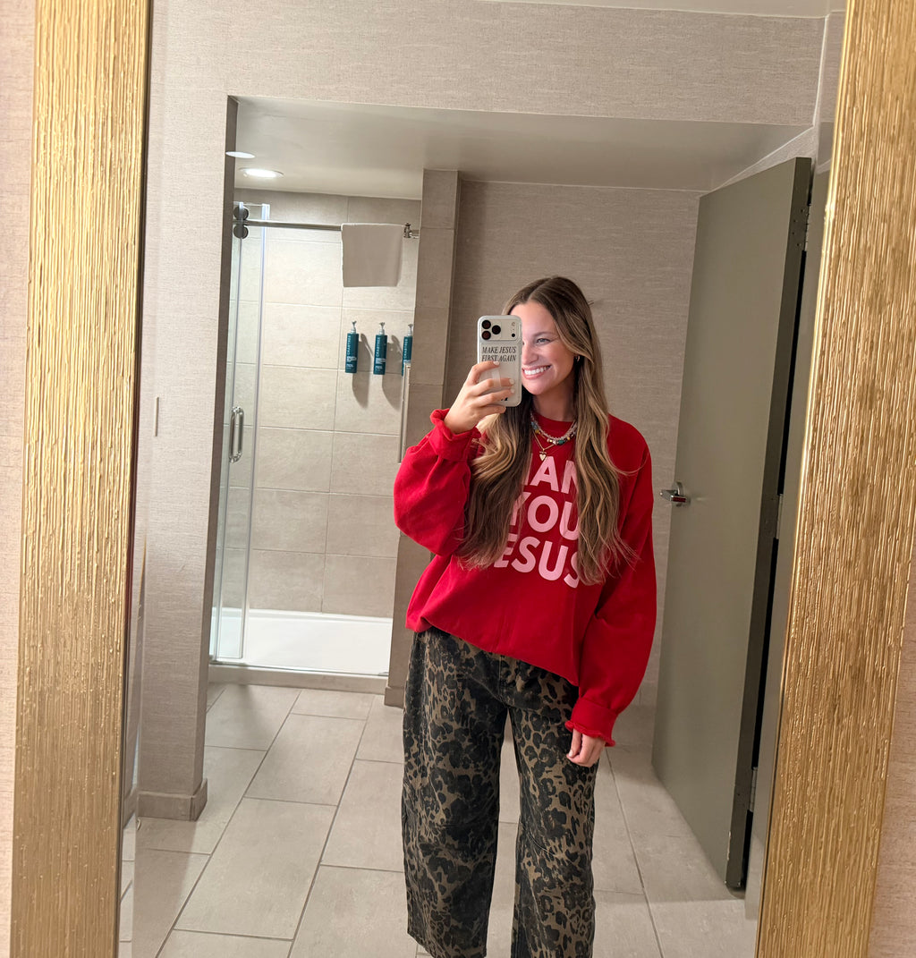 THANK YOU, JESUS crewneck - red