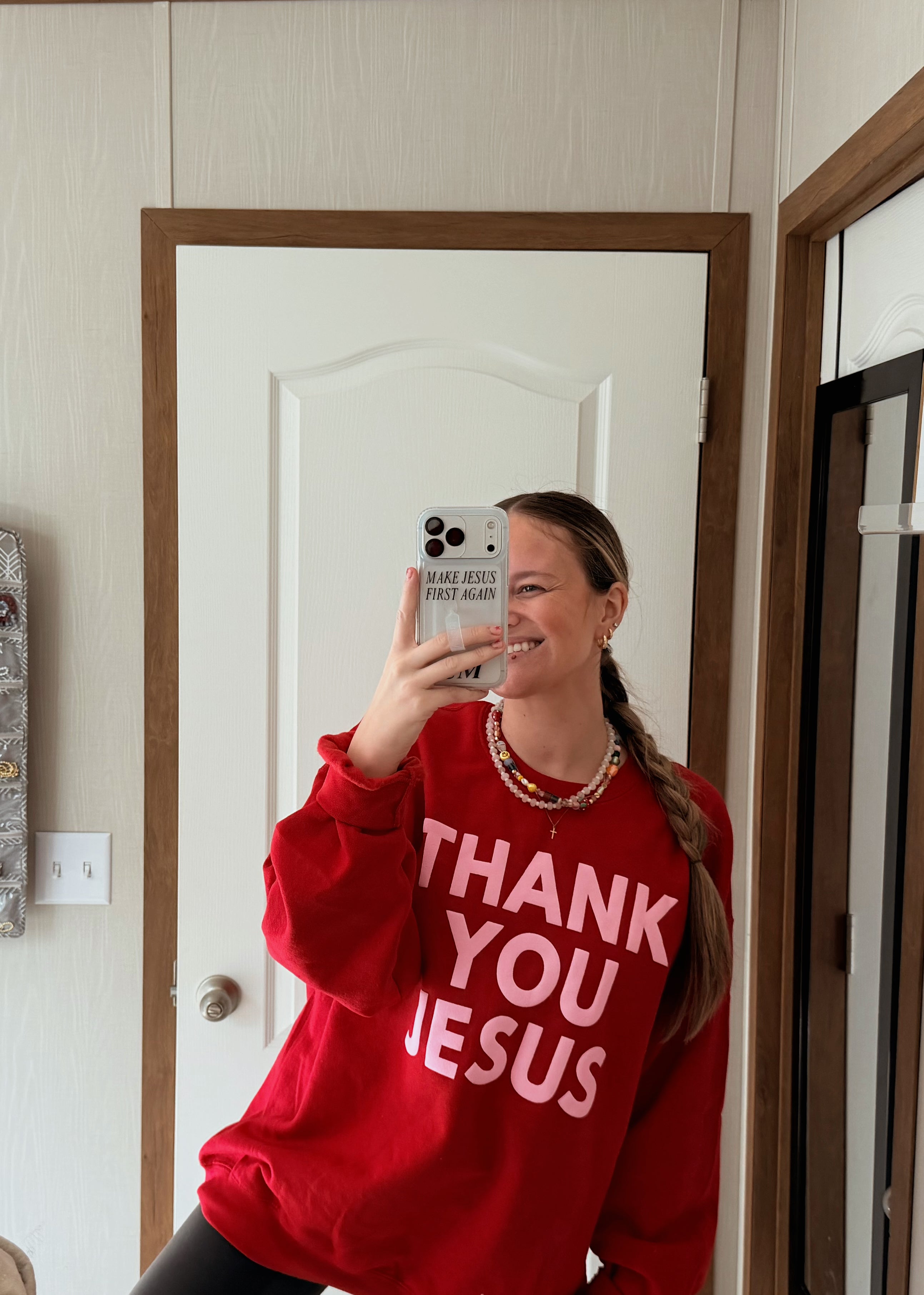 THANK YOU, JESUS crewneck - red