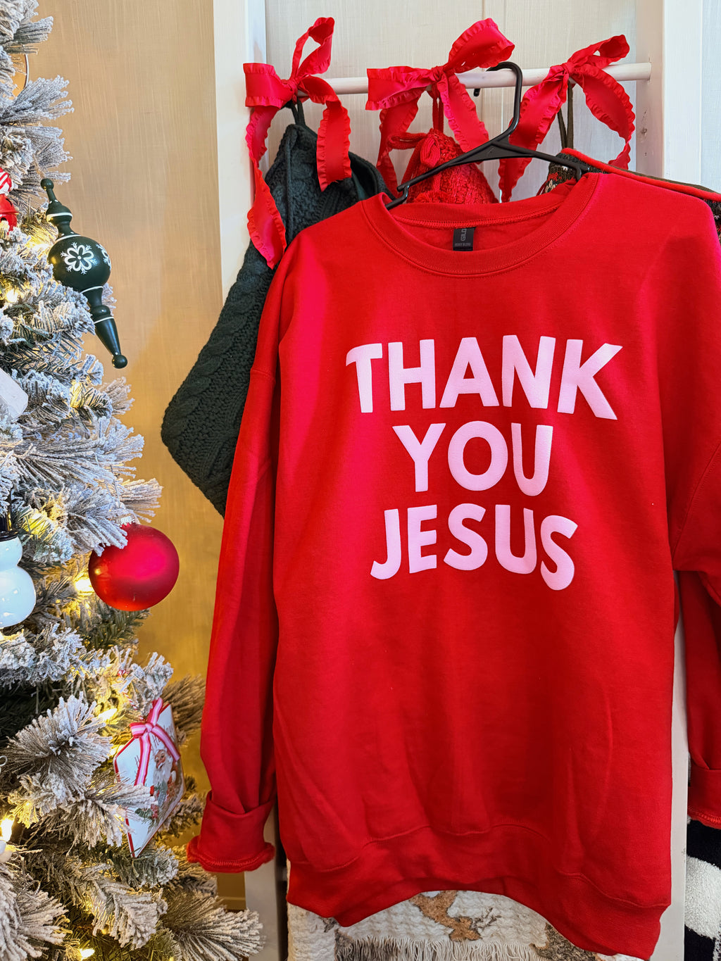 THANK YOU, JESUS crewneck - red