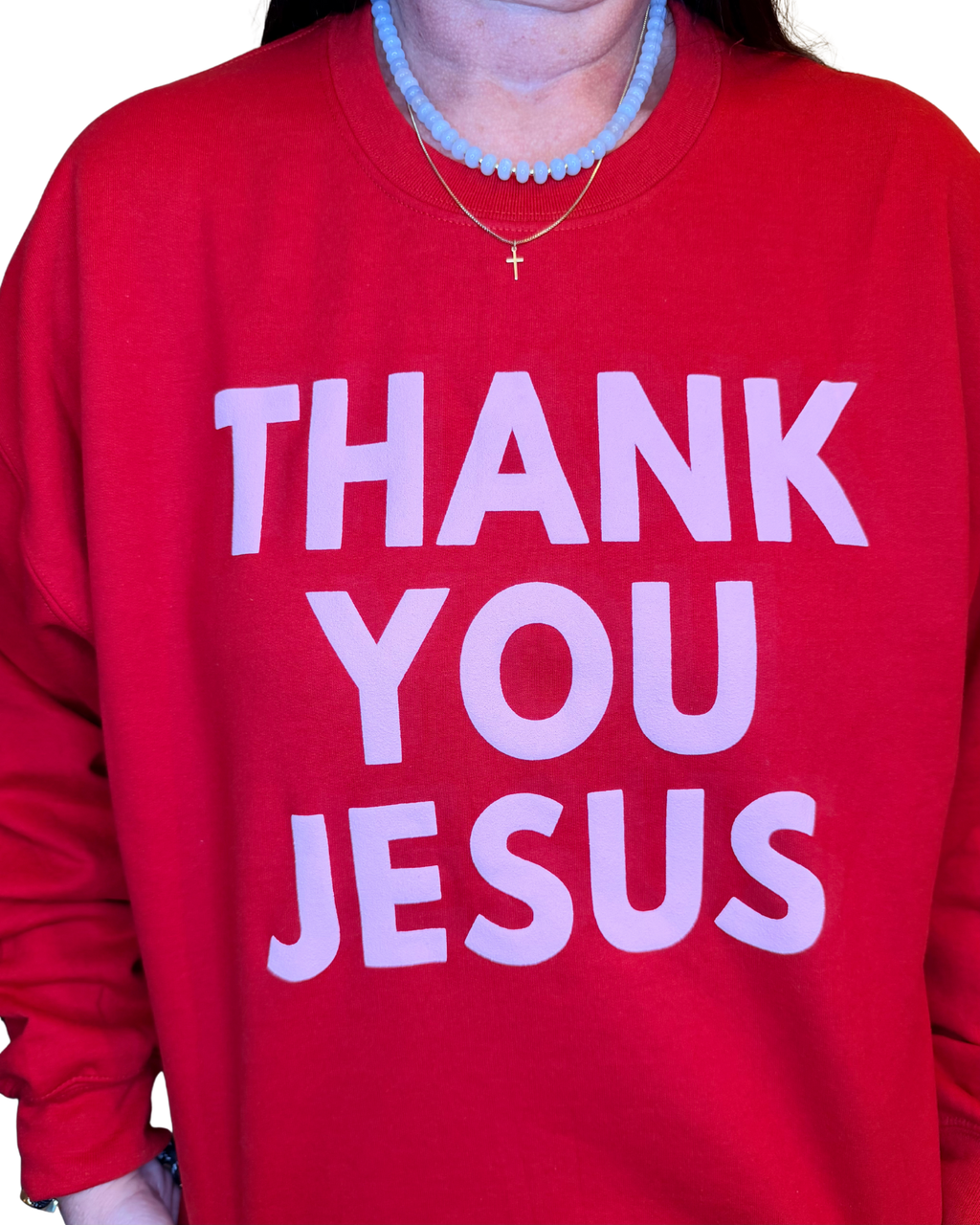 THANK YOU, JESUS crewneck - red